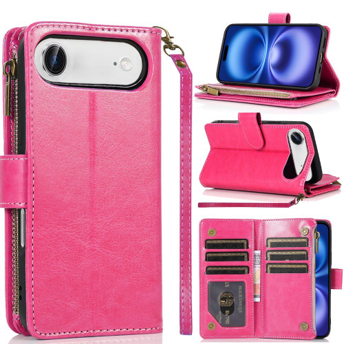 Leather Wallet Case with Zipper Pocket for iPhone Air - Hot Pink