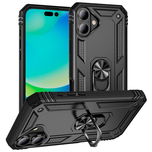Military Grade Hybrid Case with Ring Grip for iPhone 17 - Black