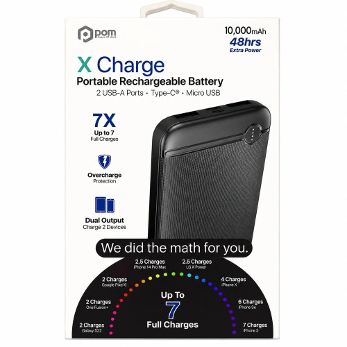 Pom Gear X Charge Power Bank Battery Pack Portable Charger 10000mAh