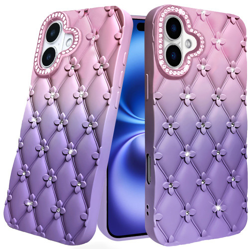 Floral Joy Diamond Crystal TPU Case for iPhone 17 - Light Pink Purple