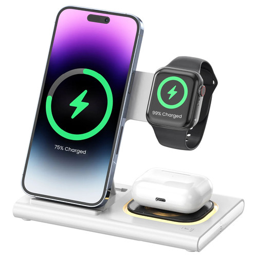 3-in-1 Qi-Certified Wireless 15W Fast Charging Station - White