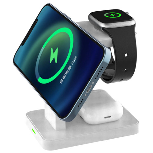Brookstone 3-In-1 MagSafe Wireless Charging Station for iPhone, Apple Watch, and AirPods - White