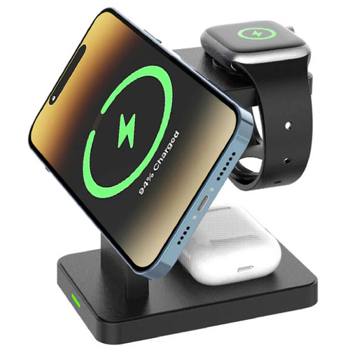 Brookstone 3-In-1 MagSafe Wireless Charging Station for iPhone, Apple Watch, and AirPods - Black