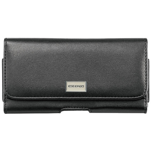 Premium Leather Horizontal Belt Pouch with Card Pocket (6.5 inch & Above Screen Size) - Black
