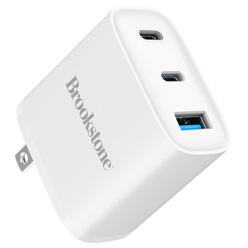 Brookstone PD 40W 3 Port Wall Charger with Dual USB-C and USB-A Ports - White