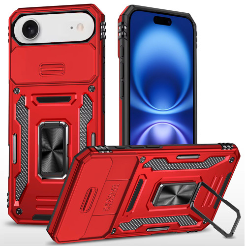 Military Grade Ring Holder Case with Camera Lens Cover for iPhone Air - Red