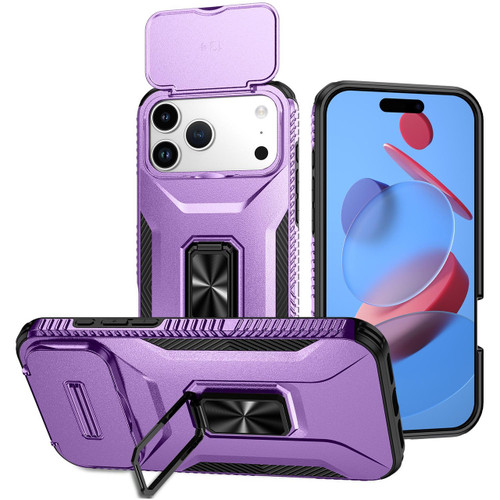 Combat Tough Series Ring Holder Case with Camera Lens Cover for iPhone 17 Pro Max - Purple