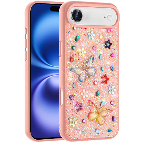 Butterfly Ornaments Diamond Hybrid Case for iPhone Air - Pink