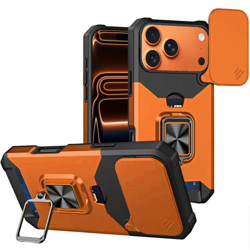 Military Grade All-In-One Ring Stand Card Case for iPhone 17 Pro Max - Cosmic Orange