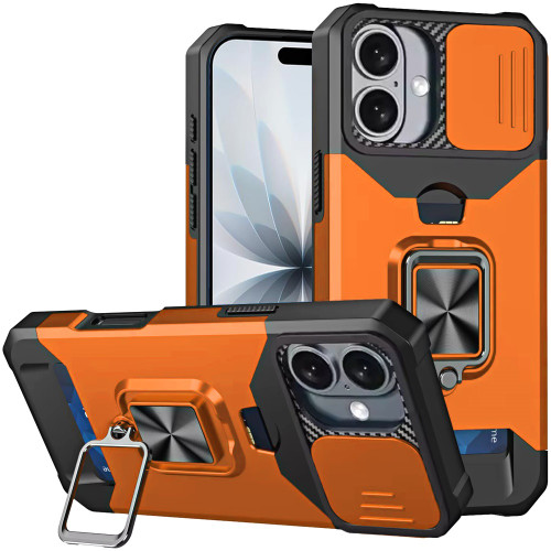 Military Grade All-In-One Ring Stand Card Case for iPhone 17 - Cosmic Orange