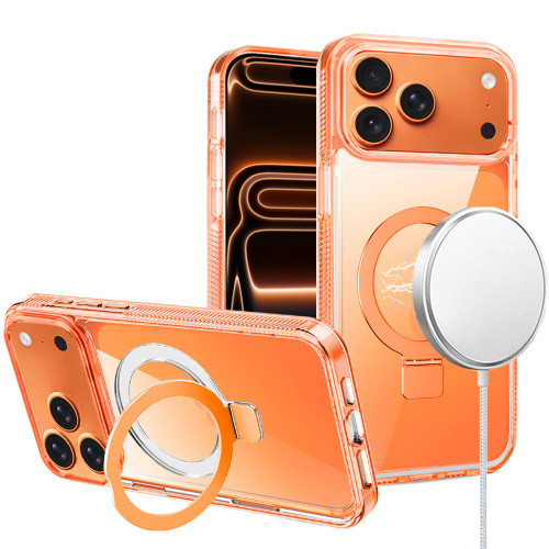 MagSafe Crystal Transparent Stand Case for iPhone 17 Pro Max - Cosmic Orange