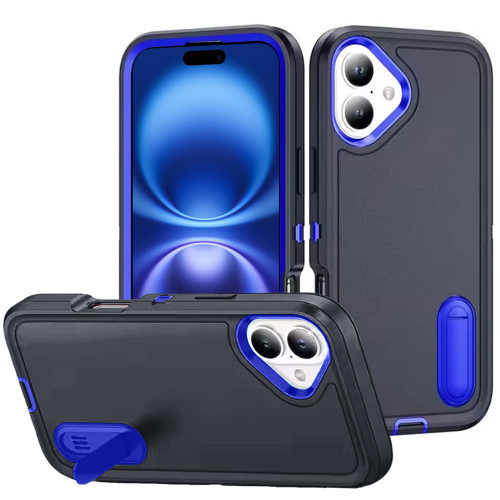Military Grade TUFF Hybrid Armor Case with Kickstand for iPhone 17 - Black Blue