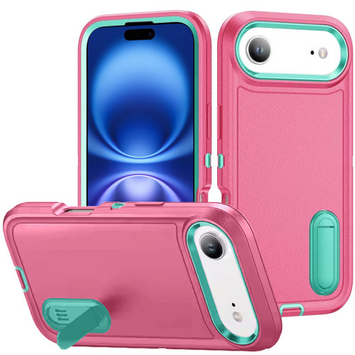 Military Grade TUFF Hybrid Armor Case with Kickstand for iPhone Air - Hot Pink Teal