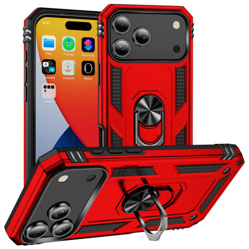 Military Grade Hybrid Case with Ring Grip for iPhone 17 Pro - Red