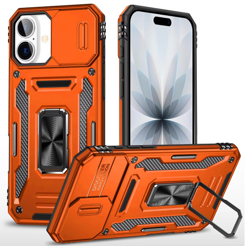 Military Grade Ring Holder Case with Camera Lens Cover for iPhone 17 - Cosmic Orange