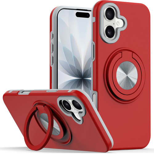 Circular Series Hybrid Case with Rotating Ring Stand for iPhone 17 - Red