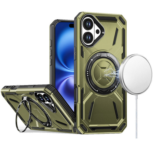 Military Grade MagSafe Hybrid Armor Case with Rotating Kickstand for iPhone 17 - Green