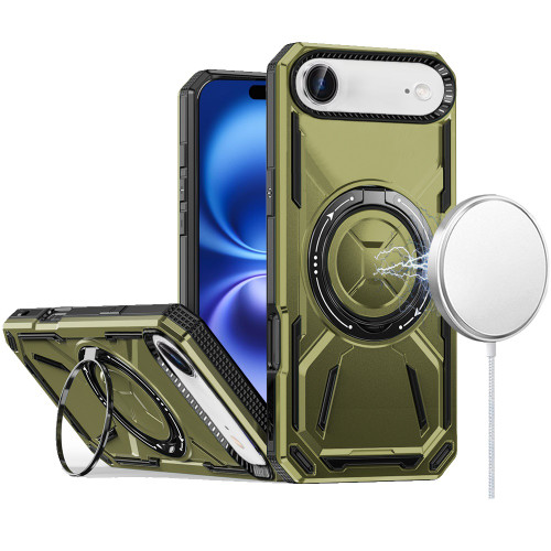 Military Grade MagSafe Hybrid Armor Case with Rotating Kickstand for iPhone Air - Green
