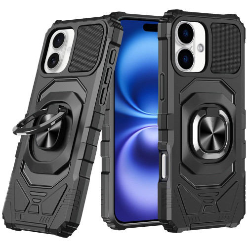 Military Grade Robotic Series Hybrid Case with Ring Grip for iPhone 17 - Black