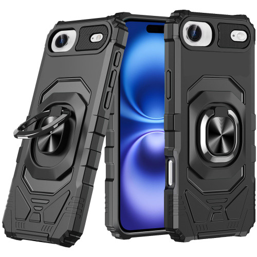 Military Grade Robotic Series Hybrid Case with Ring Grip for iPhone Air - Black