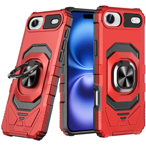 Military Grade Robotic Series Hybrid Case with Ring Grip for iPhone Air - Red