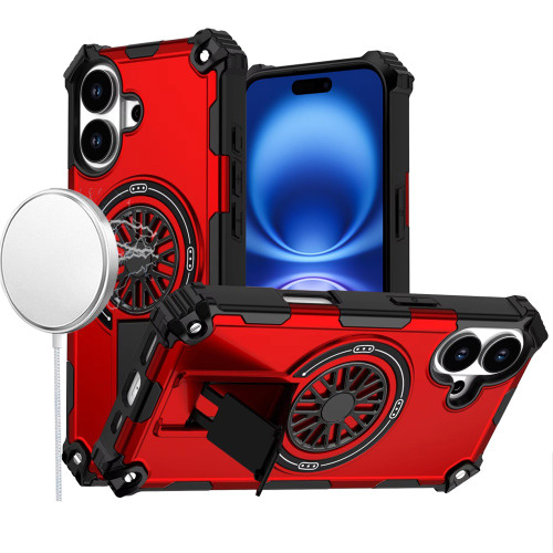 Military Grade MagSafe Tough Ultra Rugged Hybrid Case with Kickstand for iPhone 17 - Red