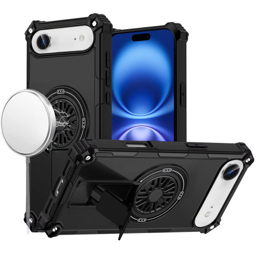 Military Grade MagSafe Tough Ultra Rugged Hybrid Case with Kickstand for iPhone Air - Black