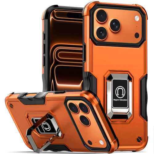 Military Grade Shockproof Hybrid Armor Case with Ring Grip for iPhone 17 Pro Max - Cosmic Orange