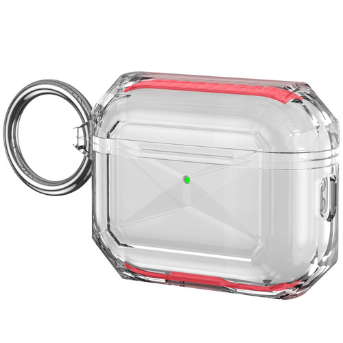 Rugged Crystal Clear Case with Reinforced Bumpers for AirPods Pro 3 - Red