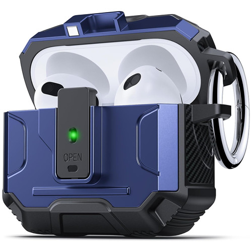 Carbon Fiber Series TUFF Hybrid Case with Secure Lock Clip for AirPods Pro 3 - Blue