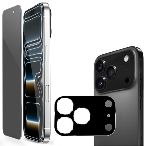 Privacy Tempered Glass Screen Protector + Camera Lens Protector (Black) for iPhone 17 Pro Max