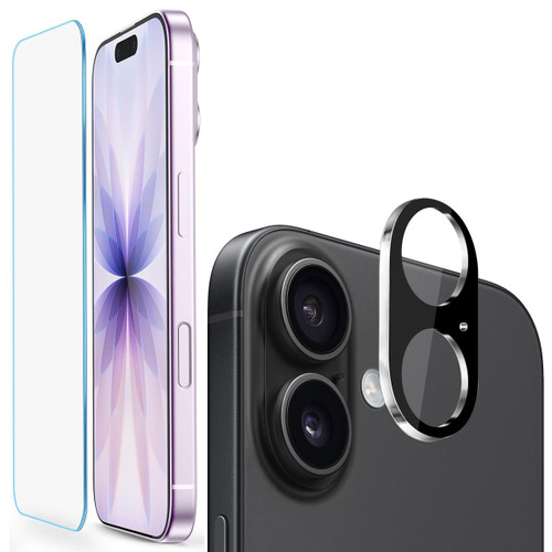 Tempered Glass Screen Protector + Camera Lens Protector (Black) for iPhone 17