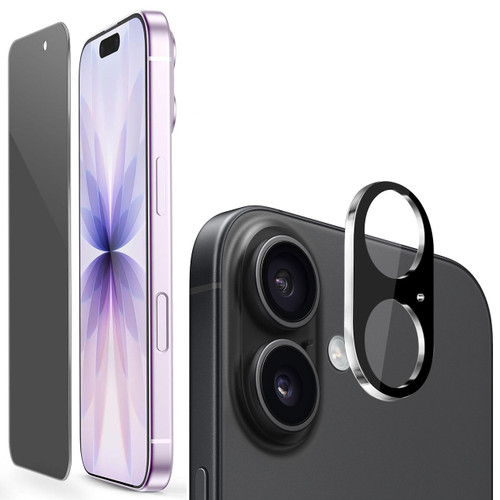 Privacy Tempered Glass Screen Protector + Camera Lens Protector (Black) for iPhone 17