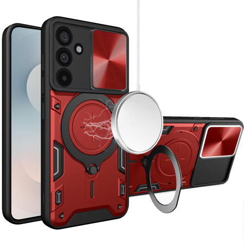 Superior Series Hybrid Case with Magnetic Ring Stand and Camera Lens Cover for Samsung Galaxy S25 FE - Red