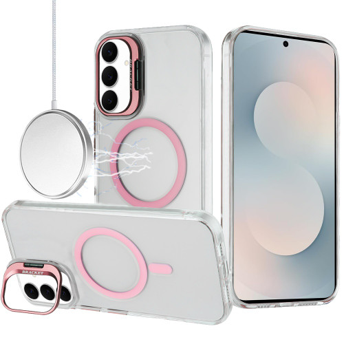 InFrame Series Magnetic Crystal Case with Camera Ring Stand for Samsung Galaxy S25 FE - Pink