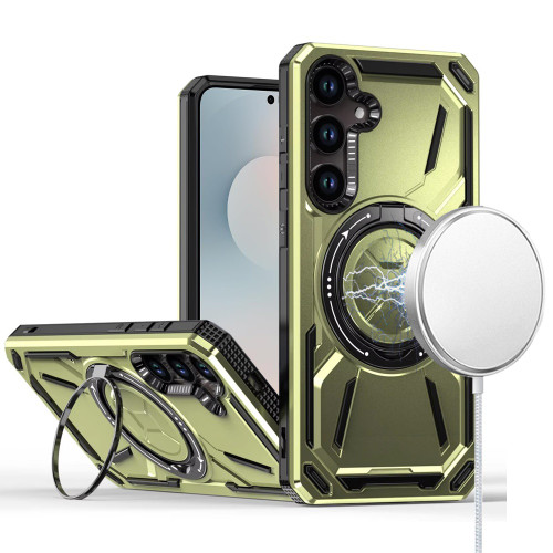 Military Grade Magnetic Hybrid Armor Case with Rotating Kickstand for Samsung Galaxy S25 FE - Green