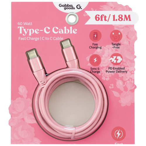 Gabba Goods 60W Leather Design USB-C to USB-C Charge and Sync Cable 6 ft. - Pink