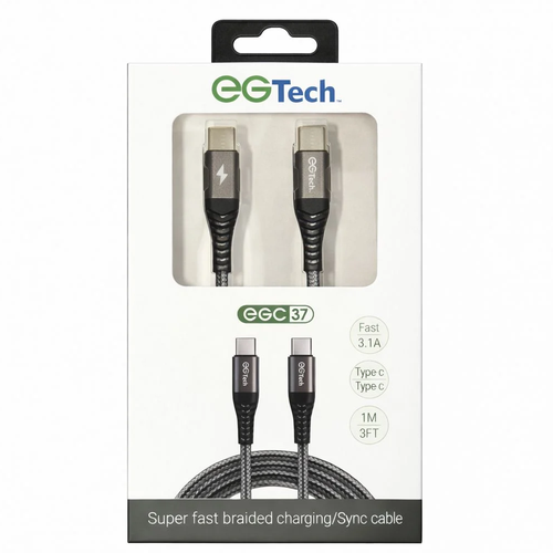 EG Tech USB-C to USB-C Nylon Braided Charge & Sync Cable 3ft - Black