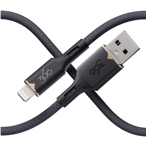 360 Electrical Fluid Nylon Braided MFi Certified Lightning Connector to USB-A Charge and Sync Cable - Black
