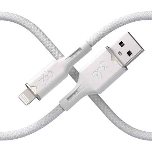 360 Electrical Fluid Nylon Braided MFi Certified Lightning Connector to USB-A Charge and Sync Cable - White