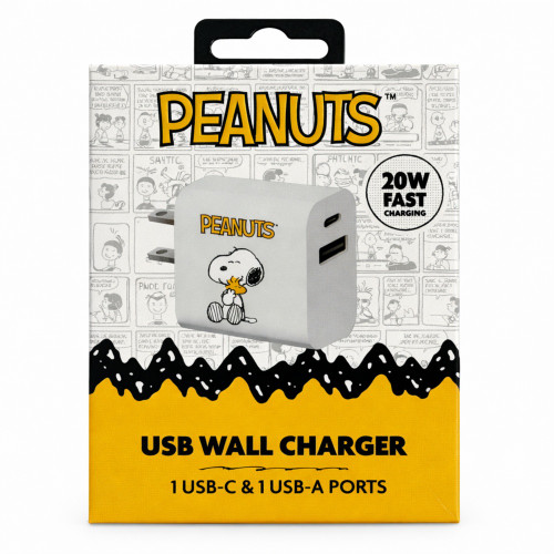 Peanuts Rapid PD 20W 2 Port USB-C and USB-A Wall Charger - Snoopy Design