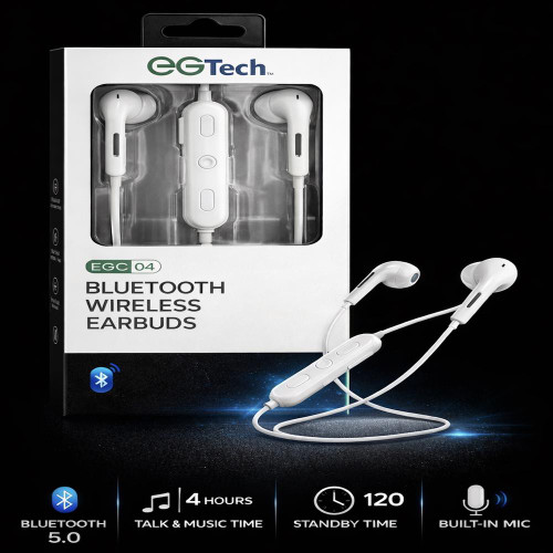 EG Tech Bluetooth Wireless Neckband Earbuds - White