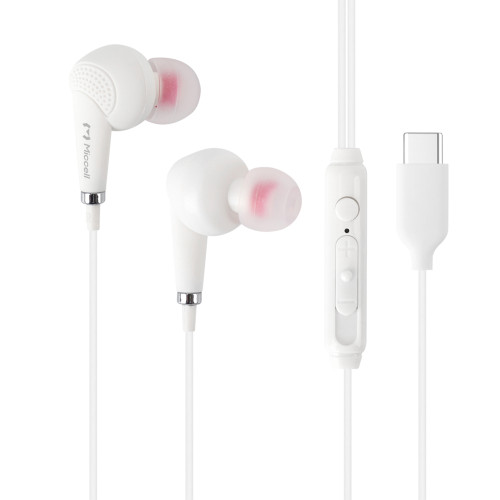 Miccell USB-C Wired Stereo In-Ear Earphones with Mic - White