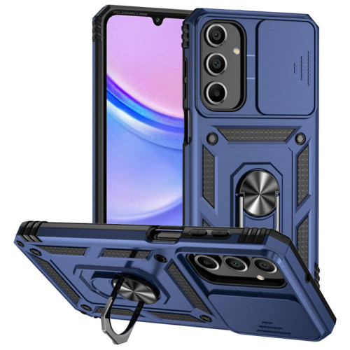 Military Grade Hybrid Case with Ring Grip and Camera Lens Protector for Samsung Galaxy A17 5G - Blue