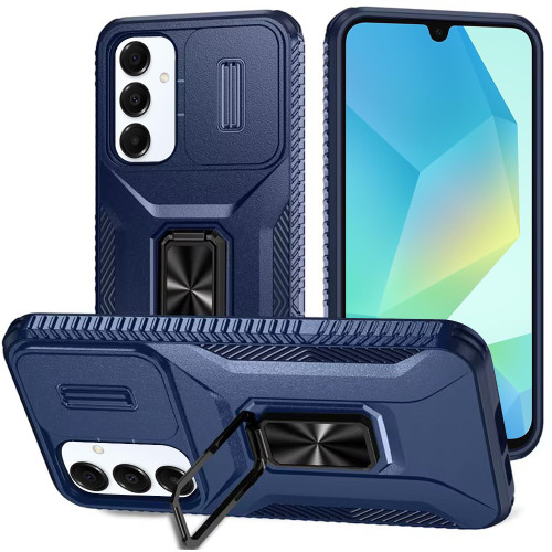 Combat Tough Series Ring Holder Case with Camera Lens Cover for Samsung Galaxy A17 5G - Blue