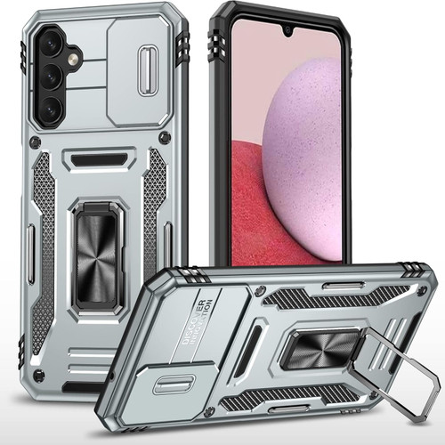 Military Grade Ring Holder Case with Camera Lens Cover for Samsung Galaxy A17 5G - Silver