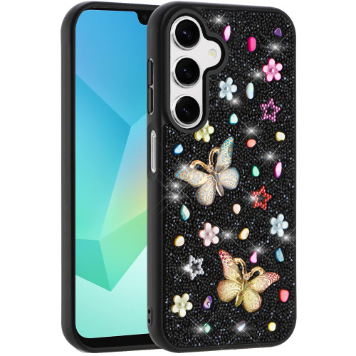 Butterfly Ornaments Diamond Hybrid Case for Samsung Galaxy A17 5G - Black