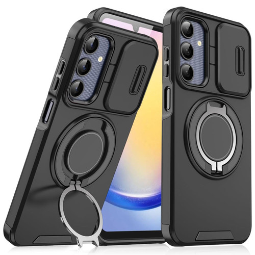 Dual Layer Magnetic Ring Case with Rotating Stand and Privacy Camera Cover for Samsung Galaxy A17 5G - Black
