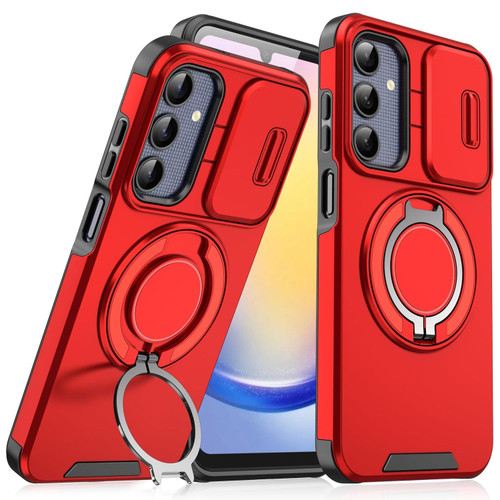 Dual Layer Magnetic Ring Case with Rotating Stand and Privacy Camera Cover for Samsung Galaxy A17 5G - Red