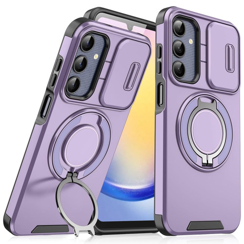 Dual Layer Magnetic Ring Case with Rotating Stand and Privacy Camera Cover for Samsung Galaxy A17 5G - Purple